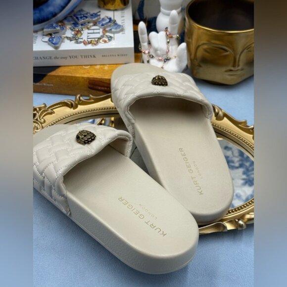 🆕 KURT GEIGER LONDON 🧿 NWOB Meena Eagle Quilted Slide, Bone - Sz 39 US 8.5 - Picture 8 of 11